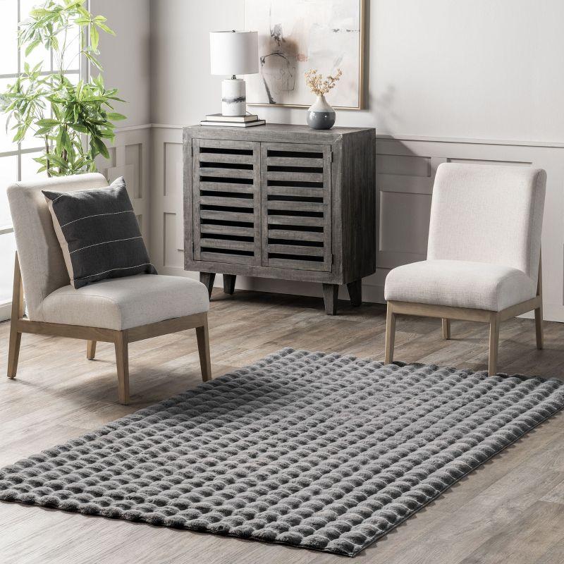 Dark Grey Faux Fur Washable Rectangular Area Rug