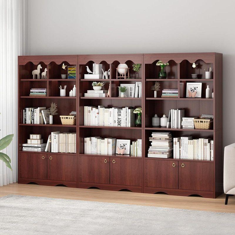 Bookshelf 5 Tier Open, Bookcase Modern with Doors, Wood Bookcase Storage Organizer Shelf, 63 inch Storage Shelves for Bedroom Living Room Office