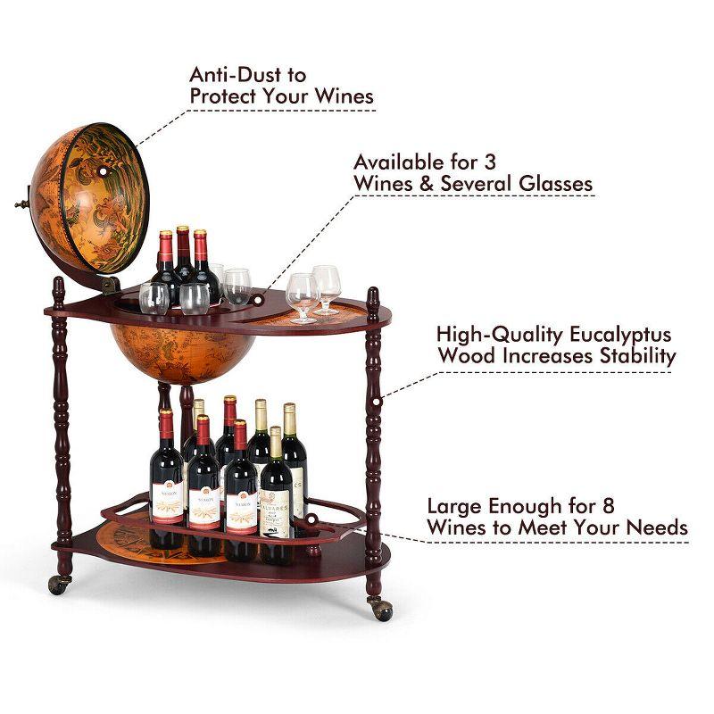 Costway Wood Globe Wine Bar Stand 34'' H 16th Century Italian Rack Liquor Bottle Shelf