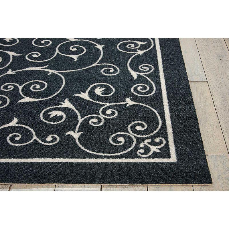 Classic Black Floral 5' x 7' Synthetic Indoor/Outdoor Area Rug