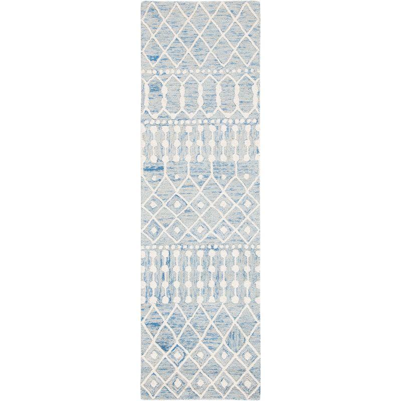 Hand-Tufted Artisan Blue Wool Runner Rug - 27" x 10"