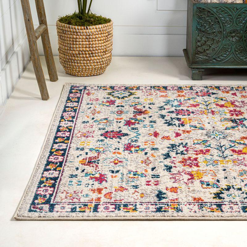 Ivory and Multicolor Synthetic Persian Boho Floral 5' x 8' Rug