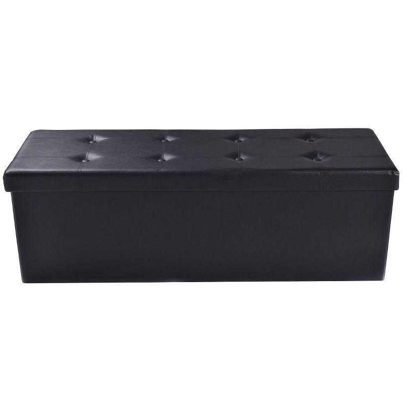 Costway 45''x15''x15'' Large Folding Storage Faux Leather Ottoman Pouffe Box Stool Black