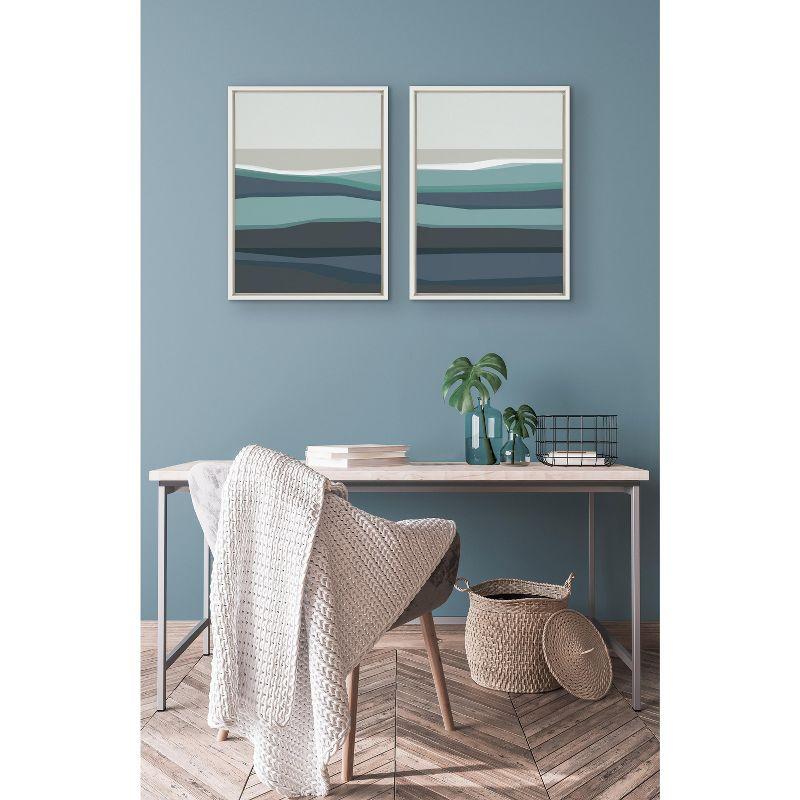 Kate and Laurel Sylvie Abstract Teal Beach Horizon Left and Right Framed Canvas by The Creative Bunch Studio, 2 Piece 18x24, White