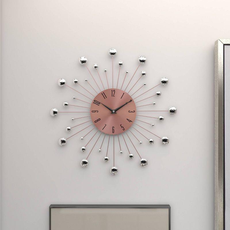 15"x15" Metal Starburst Wall Clock with Crystal Accents Copper - Olivia & May