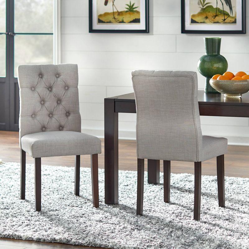 Set of 2 Annie Tufted Dining Chairs Gray - Buylateral: Upholstered Parsons Style, Rubberwood Frame