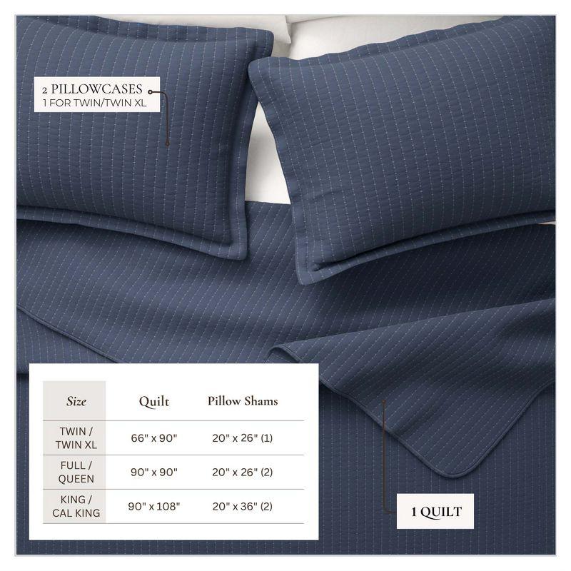 Great Bay Home Detailed Channel Stitch All-Season Reversible Quilt Set With Shams (King, Navy)