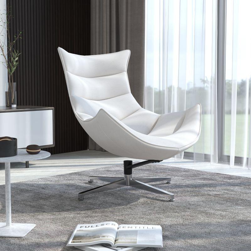 White LeatherSoft Armless Swivel Cocoon Chair