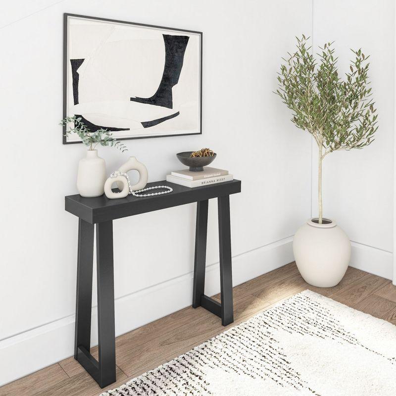 Black Solid Pine Wood Console Table with Storage Shelf, 36 Inch