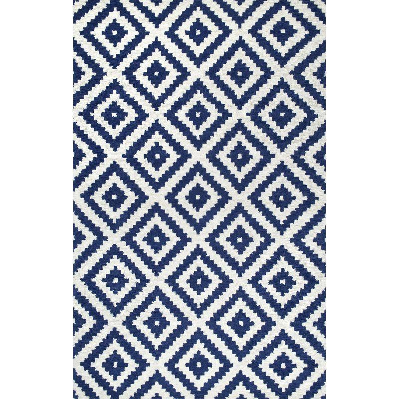 Nuloom Kellee Geometric 3x5 Wool Accent Indoor Area Rug for Living Room Bedroom Dining Room Entryway Kitchen, Navy/White