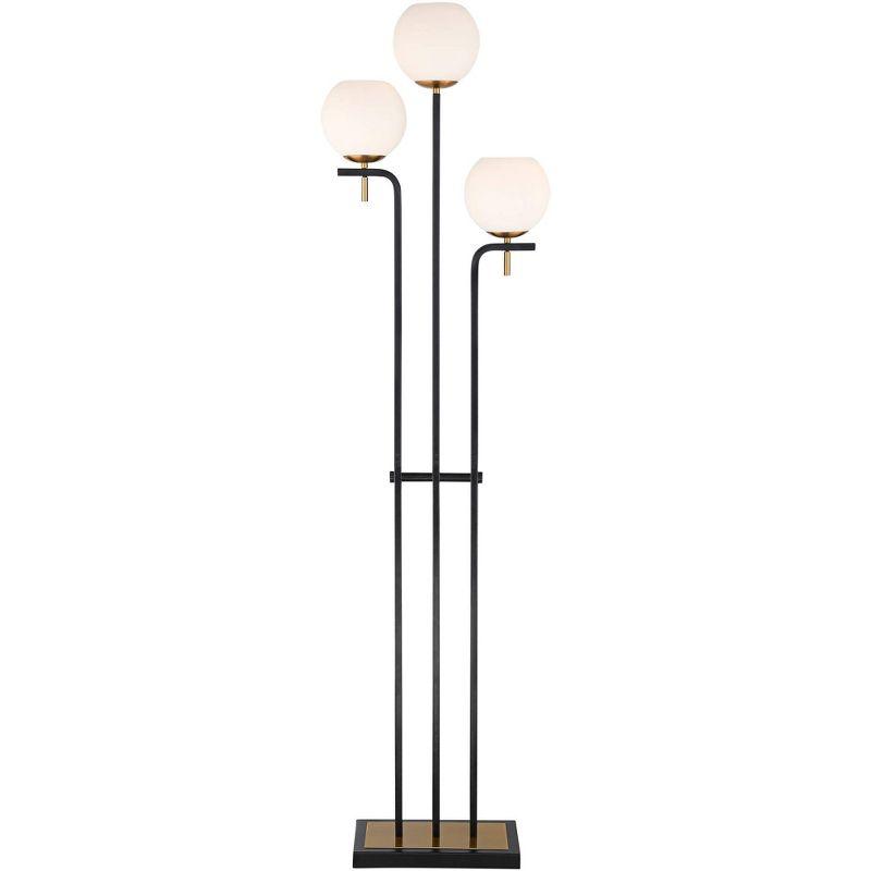 Possini Euro Design Acadia Modern Floor Lamp 71" Tall Black Warm Gold Metal 3 Light Frosted White Glass Globe Shade for Living Room Bedroom Office