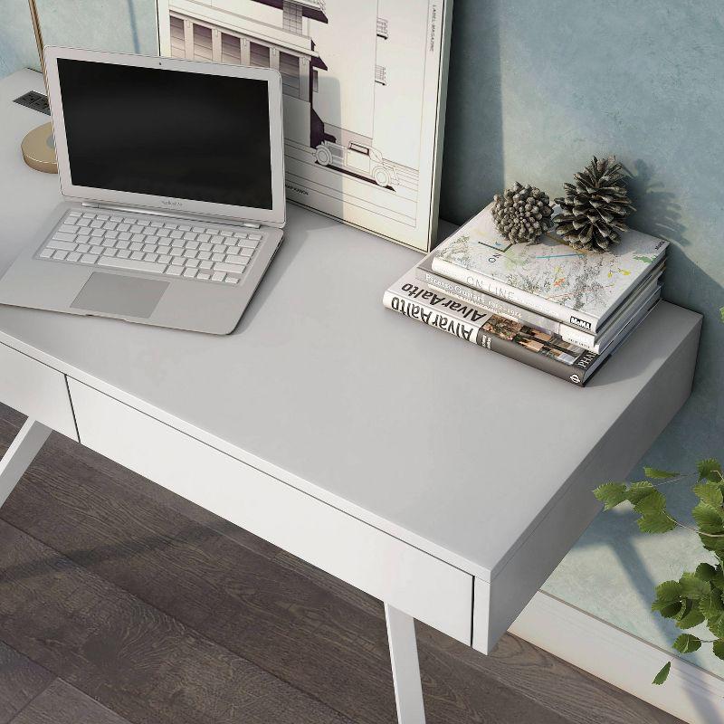 HOMES: Inside + Out 47" Thunderseek Mid Century Desk: Rubberwood, Birch Veneers, X-Base