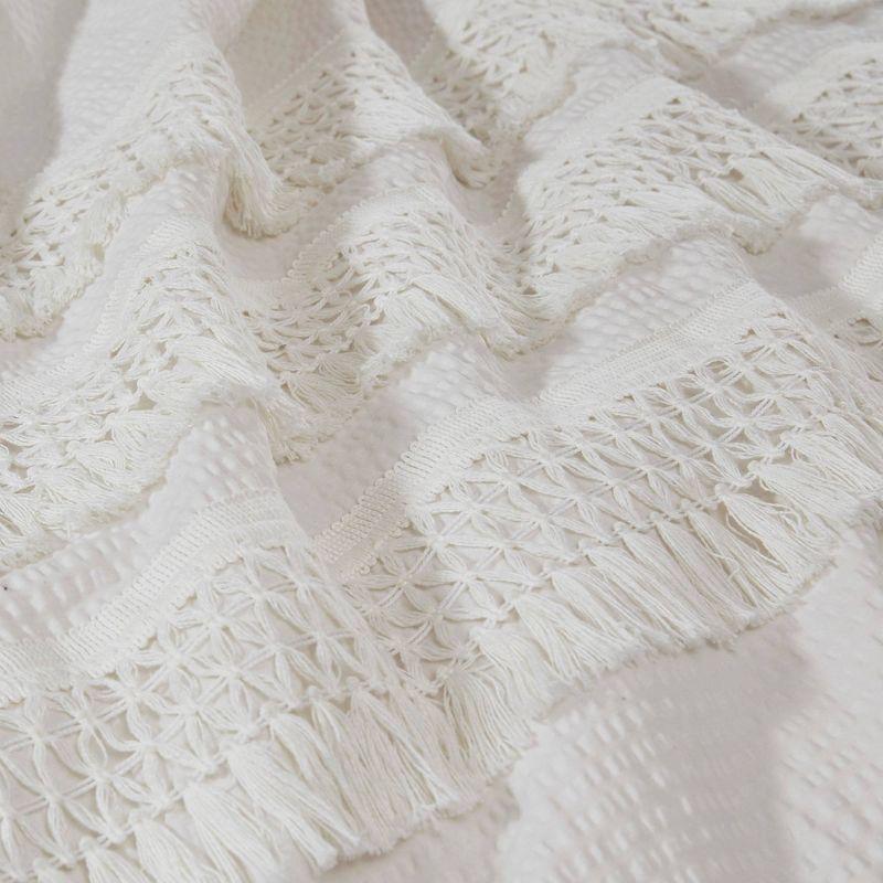 Ivory Full Cotton Seersucker Comforter Set with Tassel Trims