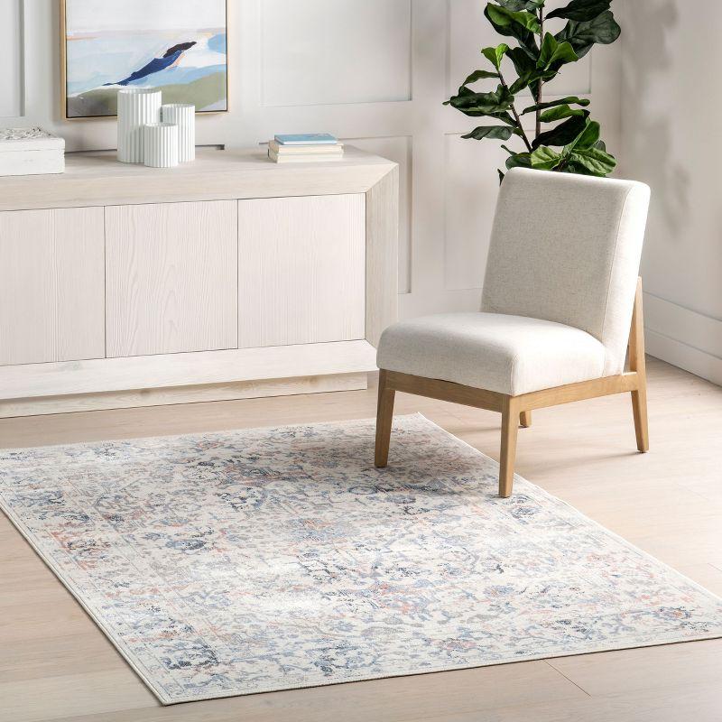 Nuloom Everlee Medallion 8x10 Machine Washable Indoor Area Rug for Living Room Bedroom Dining Room Kitchen, Blue/Ivory