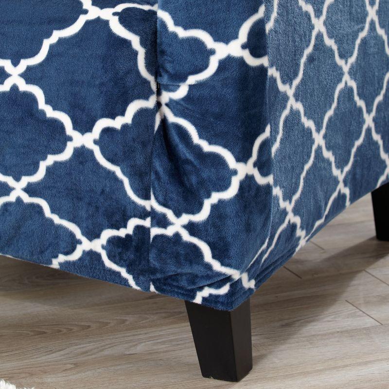 Navy Lattice Velvet Plush Stretch Chair Slipcover