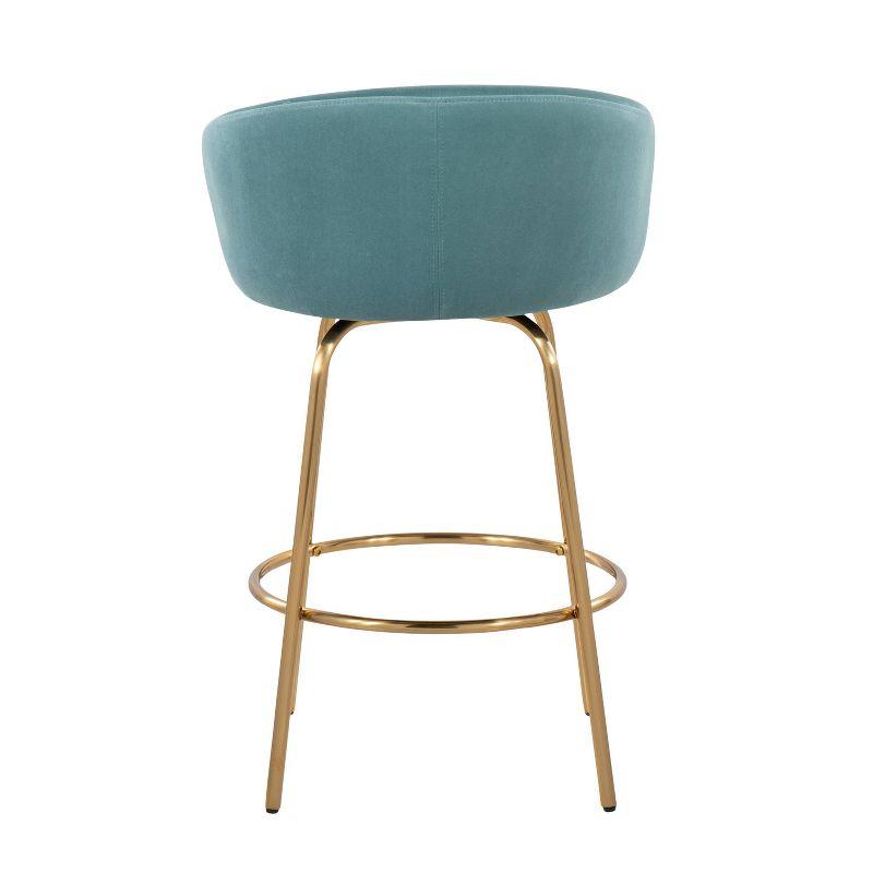 Set of 2 Claire Upholstered Counter Height Barstools Light Blue/Gold - Lumisource: Velvet, Swivel, Steel Frame