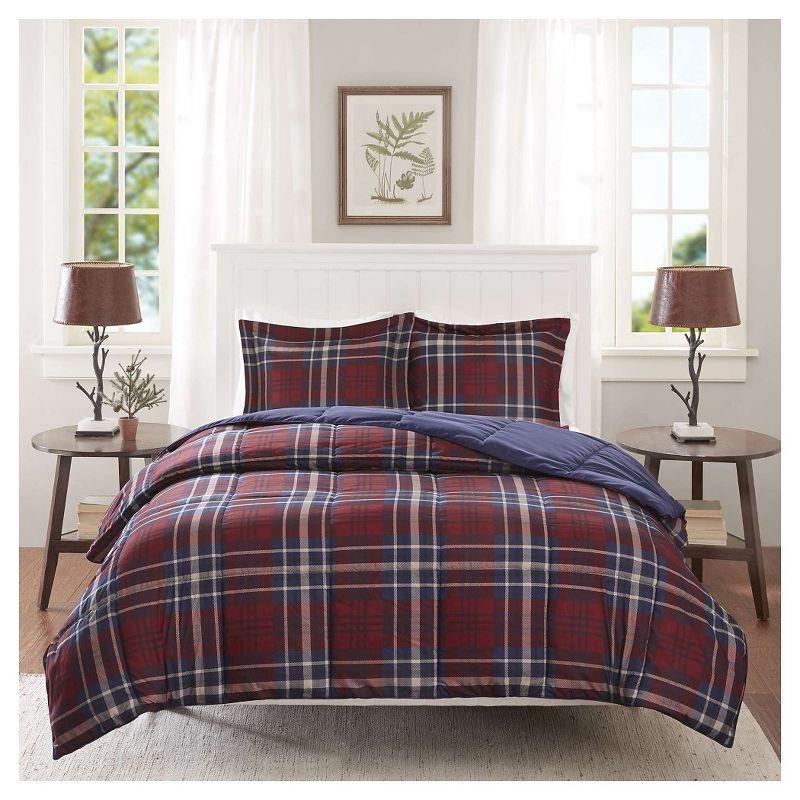 Twin Blue and Red Plaid Microfiber Comforter Set