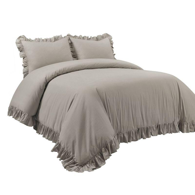 King Gray Cotton Ruffled Duvet Cover Set