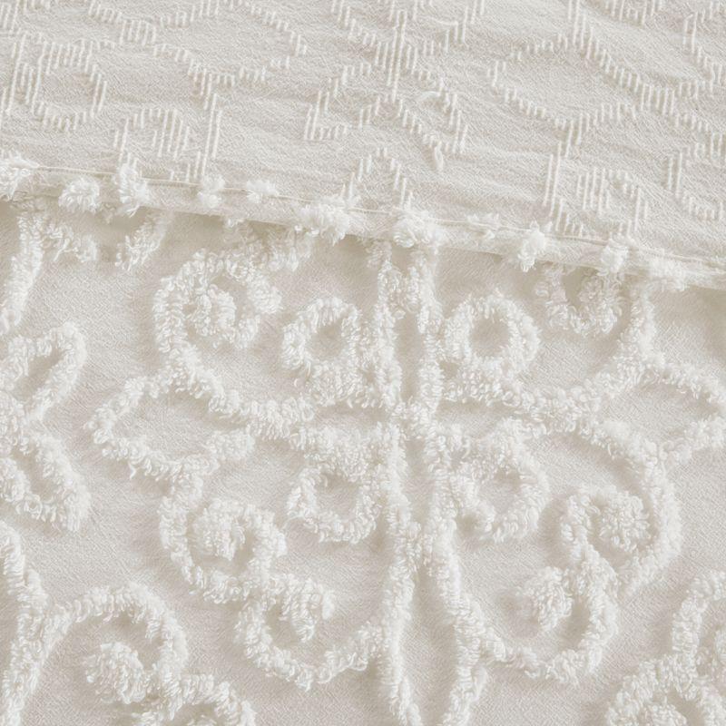 Vintage Medallion King Cotton Chenille Bedspread Set, White