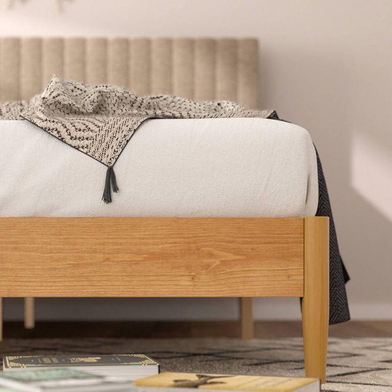 King Pine Wood Platform Bed Frame with Upholstered Headboard