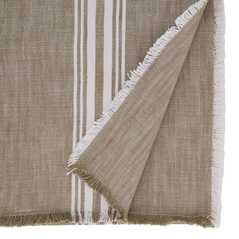 Beige Cotton Striped Fringe Table Runner, 13 x 72 inches