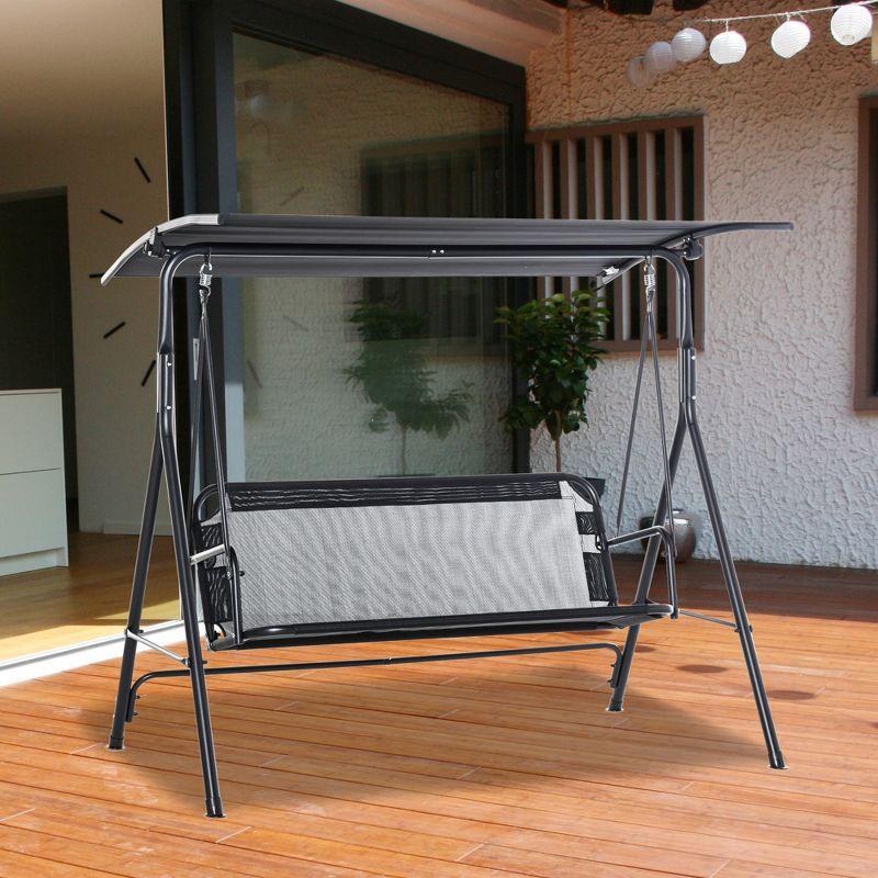 Black Steel Outdoor Patio Swing Chair with Adjustable Canopy