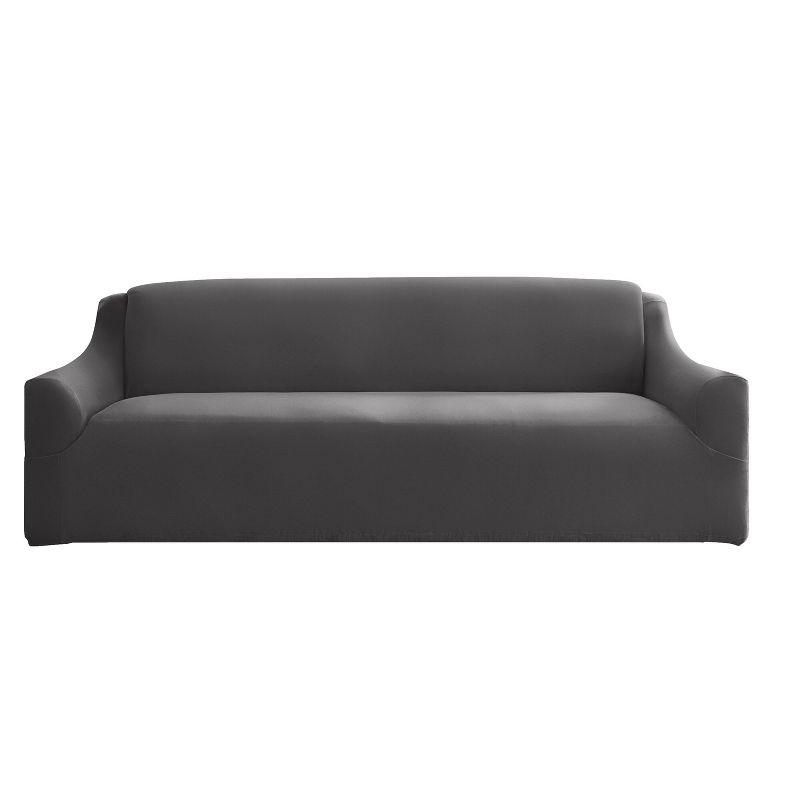 Sure Fit Hampstead Stretch Velvet Extra Large Sofa Machine Washable Couch Cover Charcoal Gray