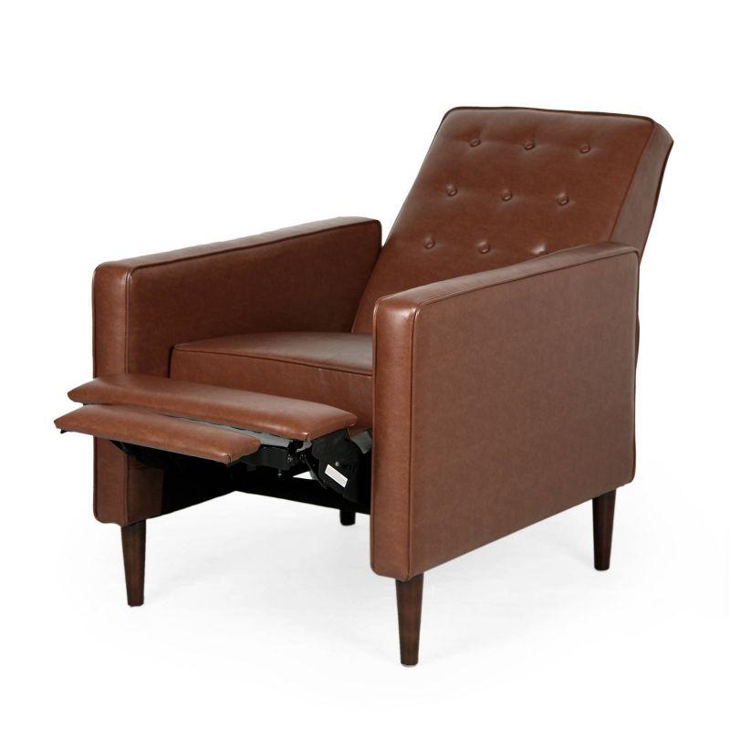 Christopher Knight Home Mervynn Mid-Century Modern Button Tufted Recliner Cognac Brown/Dark Espresso: Faux Leather Upholstery, Plywood Frame