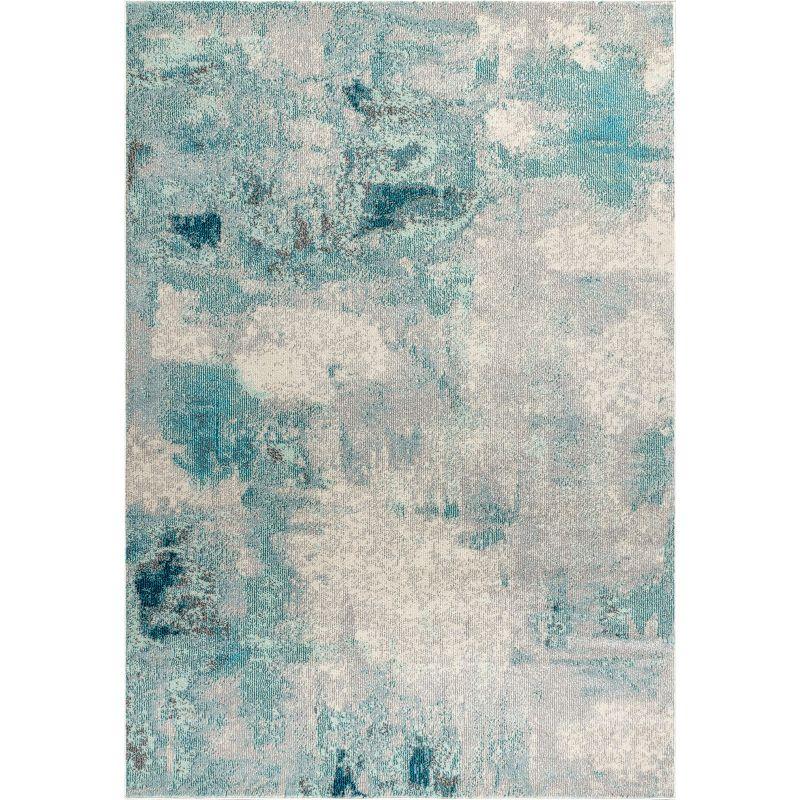 Serene Waters Abstract Cream/Blue Synthetic 3x5 Area Rug