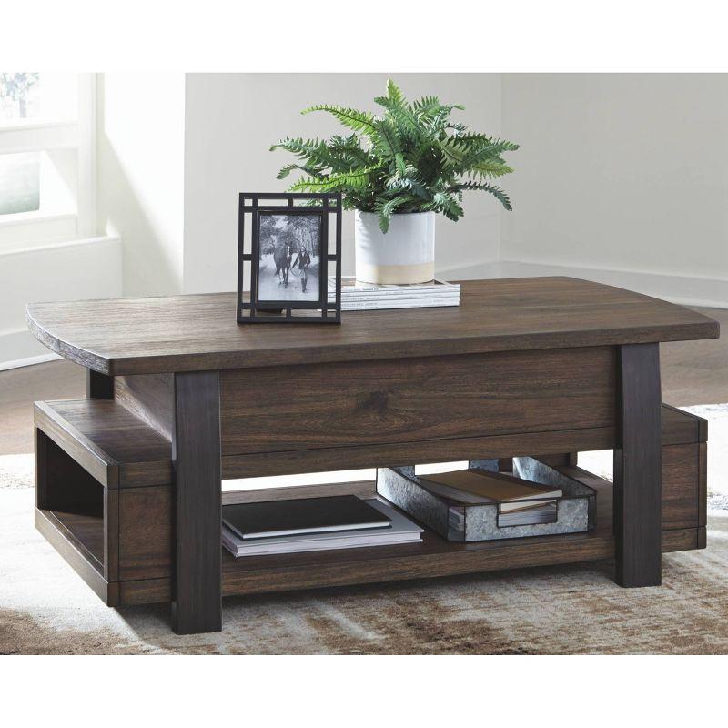 Vailbry Lift Top Cocktail Table Brown - Signature Design by Ashley: UPC 024052498875, Open Shelf, Faux Metal Legs