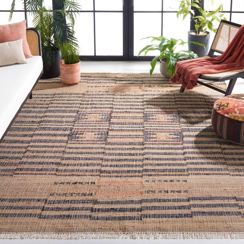 Bohemian Nomad Black Cotton 8' x 10' Handwoven Kilim Area Rug