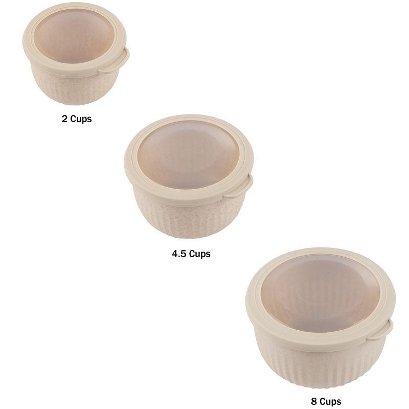 Beige Nesting Mixing Bowls Set with Lids, 3-Piece