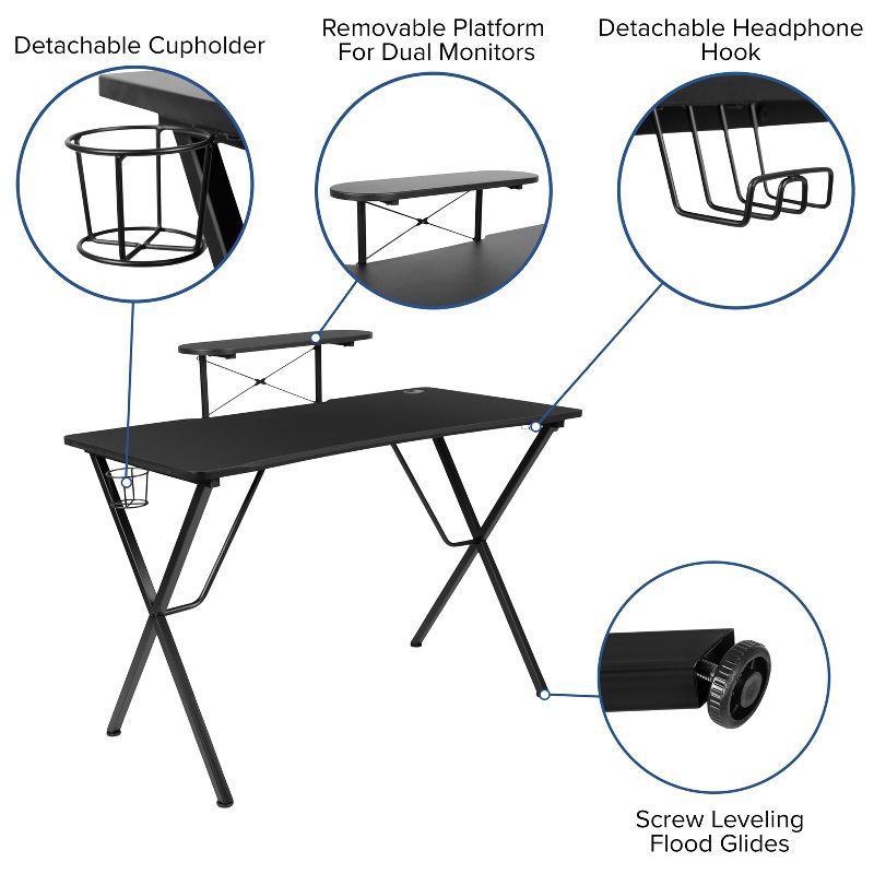 Flash Furniture Black Gaming Desk with Cup Holder, Headphone Hook, and Monitor/Smartphone Stand