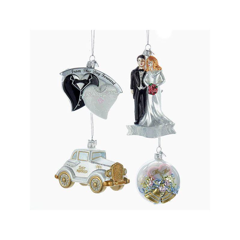 Noble Gems White and Gold Glass Wedding Ornament Set