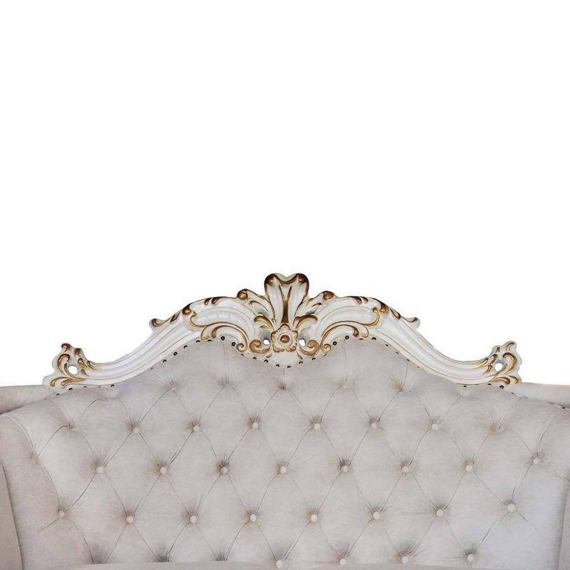 66" Vendome II Sofas Two Tone Ivory Fabric and Antique Pearl Finish - Acme Furniture: Elegant Leather Upholstery, Nailhead Trim