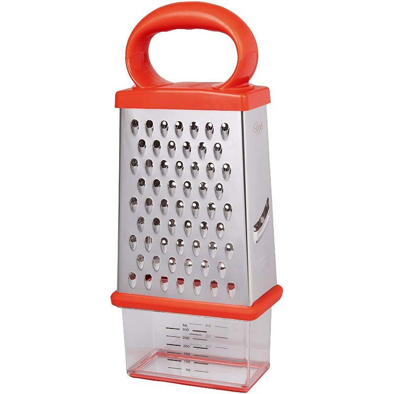 Good Cooking Box Cheese Grater w 2 Attachable Storage Containers- 4-Sided Stainless Steel Slicer and Shredder- 2 Hoppers for Cheeses