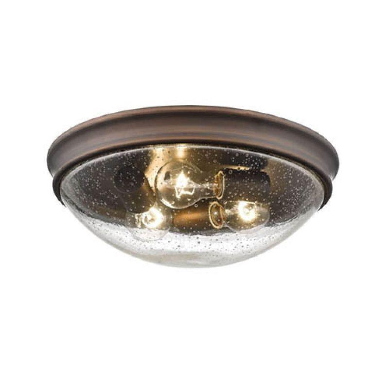 Elegant Rubbed Bronze Glass Bowl Flushmount Ceiling Light, 14"