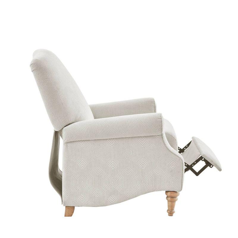 Cranberry Push Back Recliner Ivory: Madison Park, Elegant Jacquard Fabric, Turned Wood Legs, No Tools Assembly