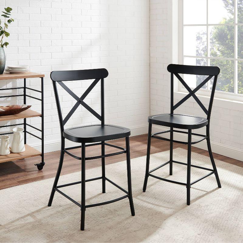 Set of 2 Camille Metal Counter Height Barstools Matte Black - Crosley: Sturdy Steel Frame, Kitchen Island Seating