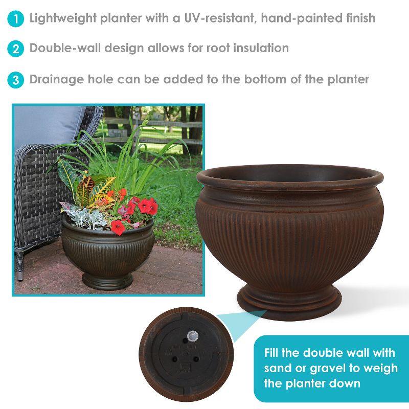 Sunnydaze Indoor/Outdoor Patio, Garden, or Porch Weather-Resistant Double-Walled Elizabeth Ribbed Urn Flower Pot Planter - 15"