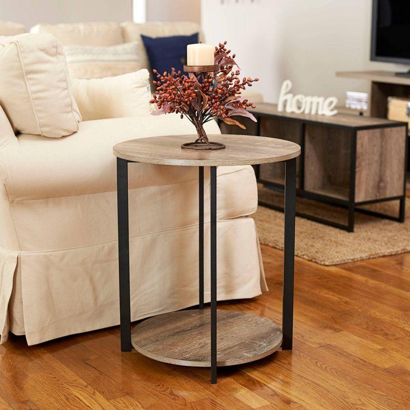 Household Essentials Jamestown Round End Table Ashwood: Modern Minimalist, Iron Frame, Particle Board