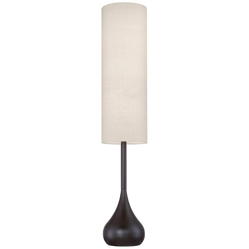 Possini Euro Design Mid Century Modern Floor Lamp 62" Tall Bronze Metal Droplet Off White Cream Cylinder Shade for Living Room Reading