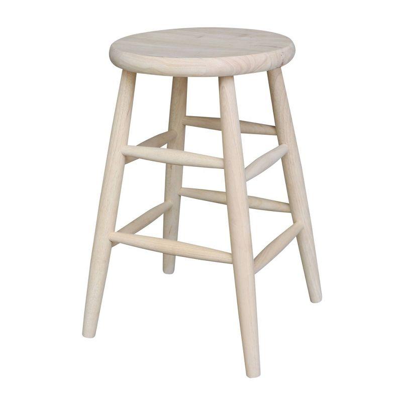 24" Scooped Seat Counter Height Barstool Unfinished - International Concepts: Solid Wood, Round, Backless