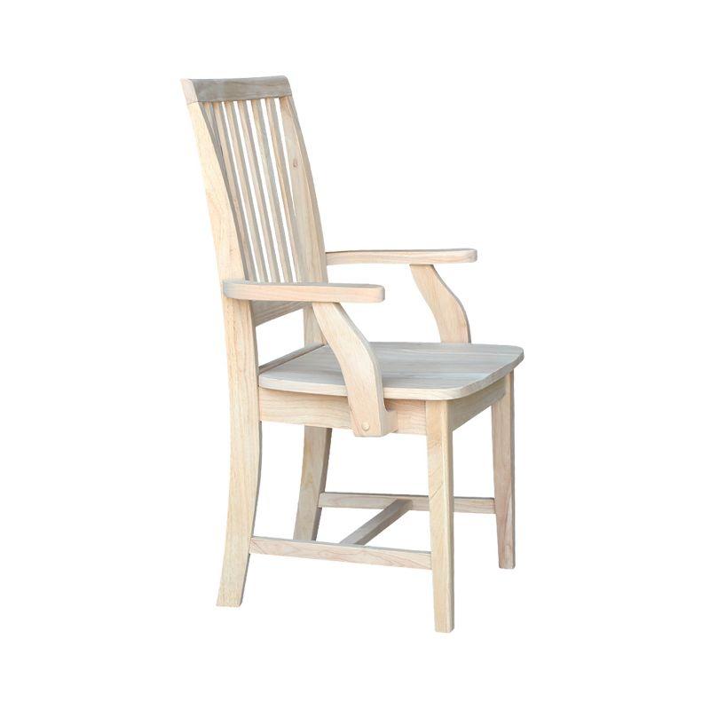 Mission Side Chair with Arms Unfinished - International Concepts: Solid Wood, Slat Back, Kitchen Furniture