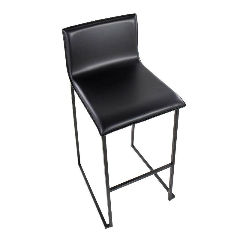 LumiSource Set of 2 Mara Upholstered Barstools Black: Faux Leather, Steel Frame, Fixed Height 29.25"