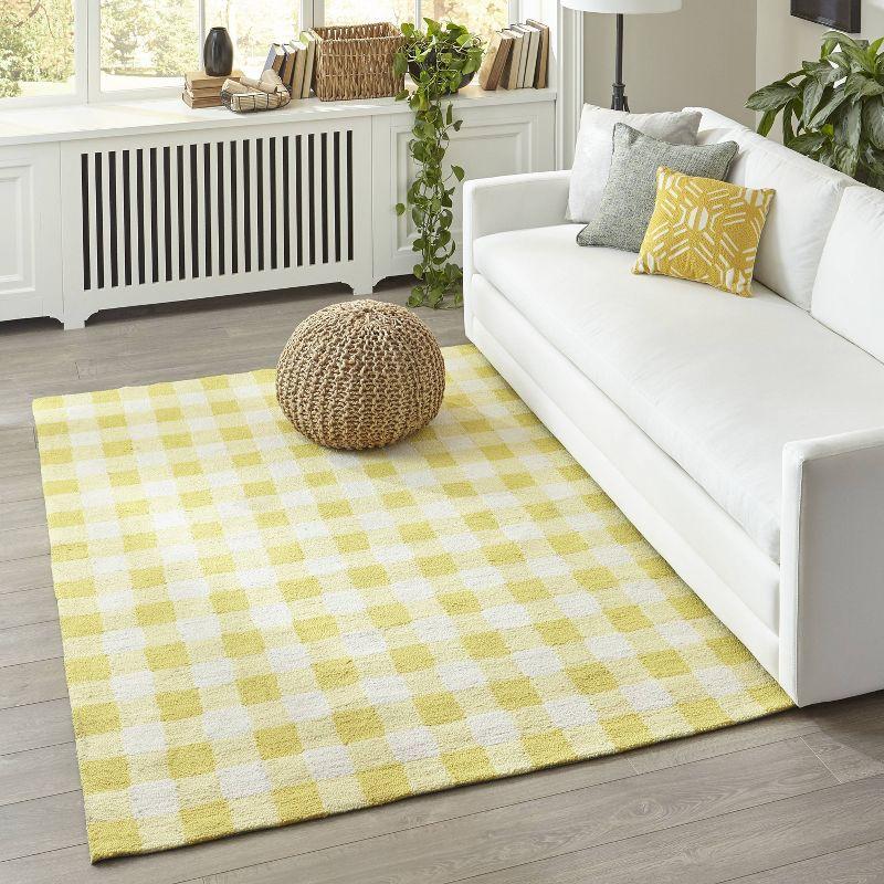 Vibrant Yellow Geometric Hand-Hooked Rectangular Rug