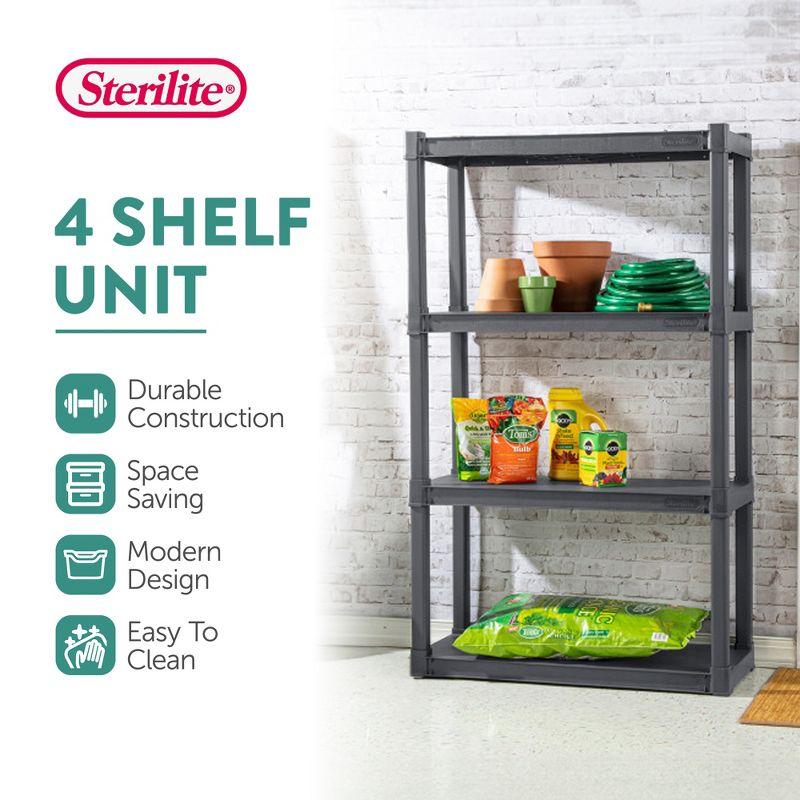 Sterilite Plastic Shelf Storage Organizing Unit with 4 Shelves (Set of 3)