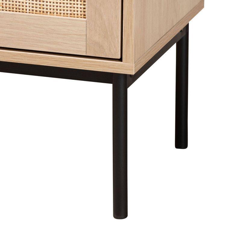 Sherwin 2 Door Storage Cabinet with Woven Rattan Accent Light Brown/Black - Baxton Studio: Mid-Century, Metal Base, Wood Frame