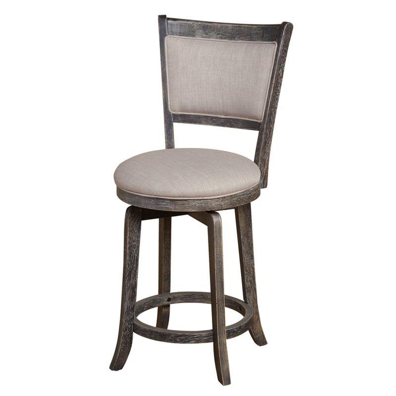 24" French Country Swivel Counter Height Barstool Weathered Gray - Buylateral: Padded Back, Linen Upholstery