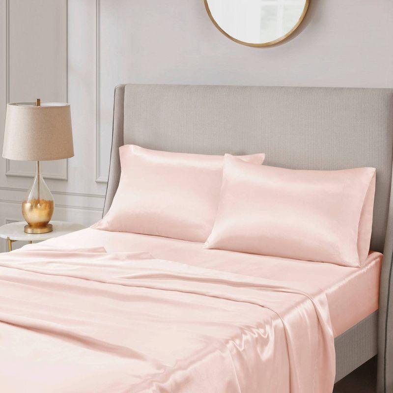 Blush and Silver Satin Standard Pillowcase Set